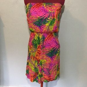 Velvet tropical print strapless dress